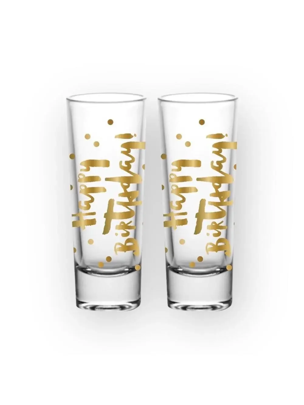 new Slant ✶ Happy Birthday Shot Glass Set2 ✶ Double Shot Glasses ✶ Gold Foil ✶